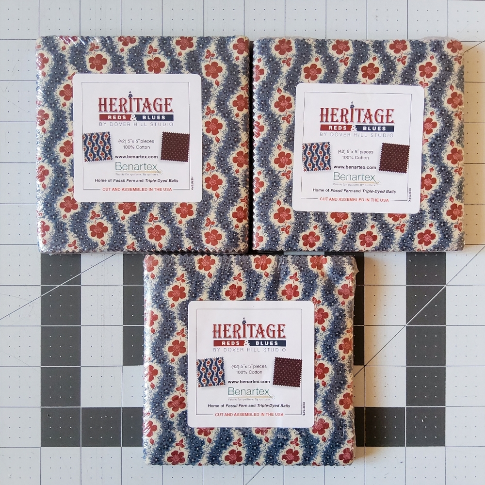 Cotton Quilting Craft Fabric Charm Pack Heritage Benartex Red Blue Vintage Dover